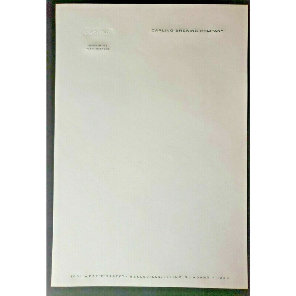 Vintage Carling Breweries CO Belleville Brewery 2 Letterhead Plant Manager NOSB3
